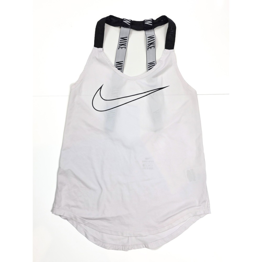 Nike Dri Fit White Performance Black Swoosh Tank Top Womens‎ XS Branded Straps